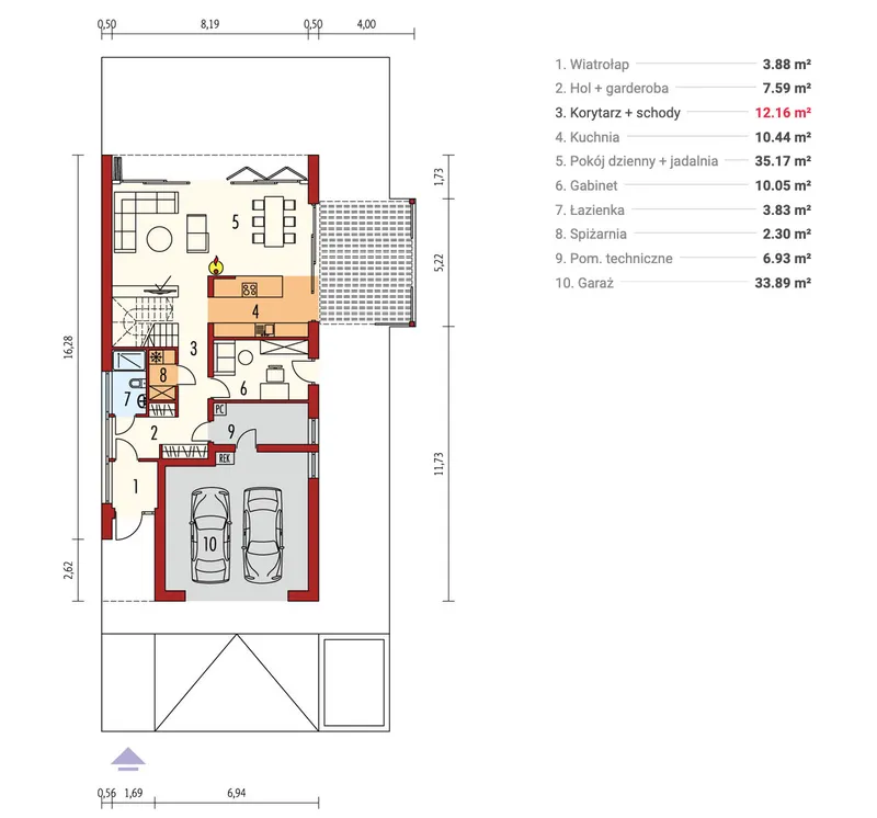 Pirmas Aukštas 1 – Namo projektas su mansarda 214 m², 4 Miegamieji — 55756R