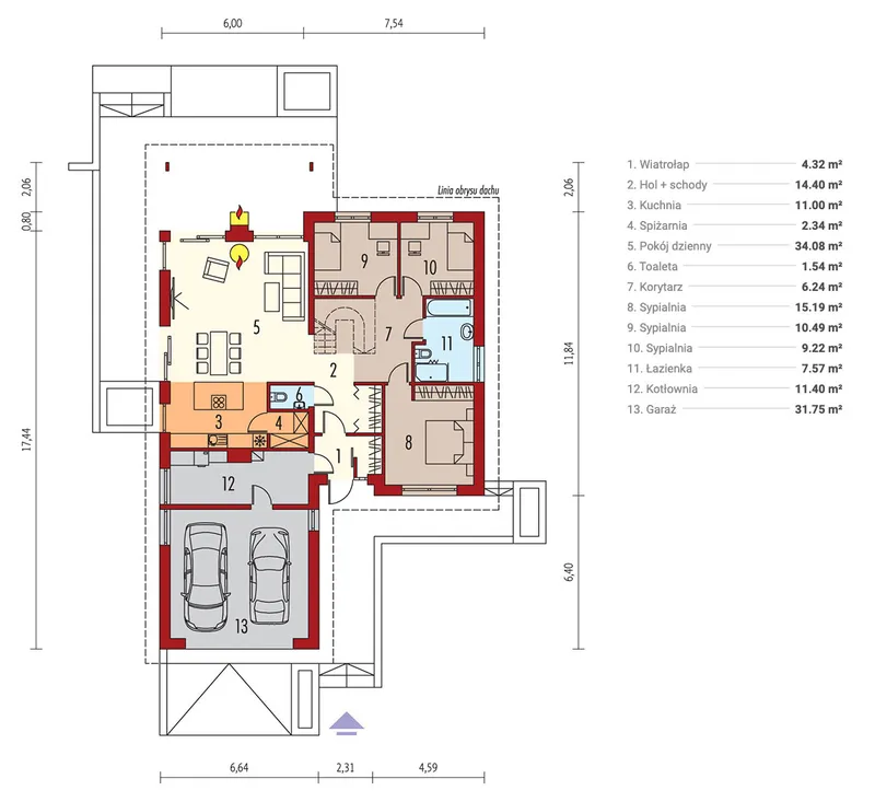 Pirmas Aukštas 1 – Namo projektas su mansarda 160 m², 3 Miegamieji — 71193R