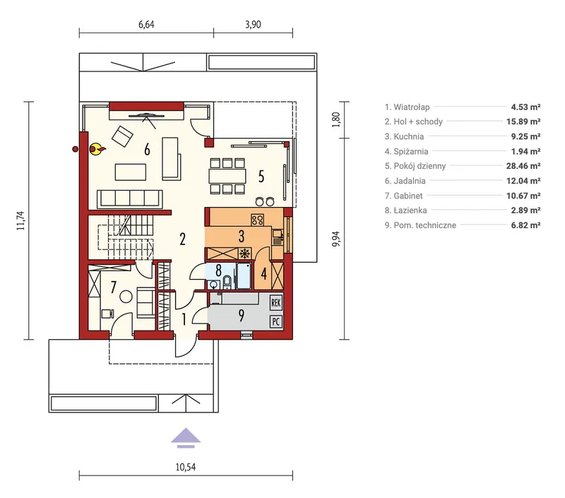 Pirmas Aukštas 1 – Namo projektas su mansarda 145 m², 3 Miegamieji — 41537R