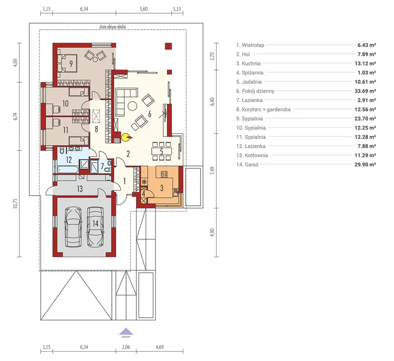 Pirmas Aukštas 1 – Vieno aukšto namo projektas 186 m², 3 Miegamieji — 36831R