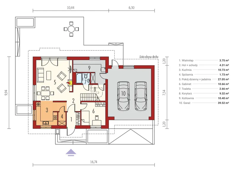 Pirmas Aukštas 1 – Namo projektas su mansarda 178 m², 3 Miegamieji — 22006R