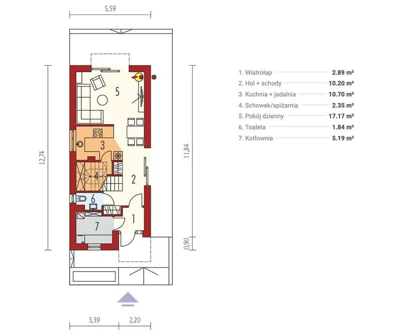 Pirmas Aukštas 1 – Namo projektas su mansarda 95 m², 3 Miegamieji — 48935R