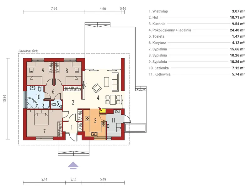 Pirmas Aukštas 1 – Vieno aukšto namo projektas 102 m², 3 Miegamieji — 98360R