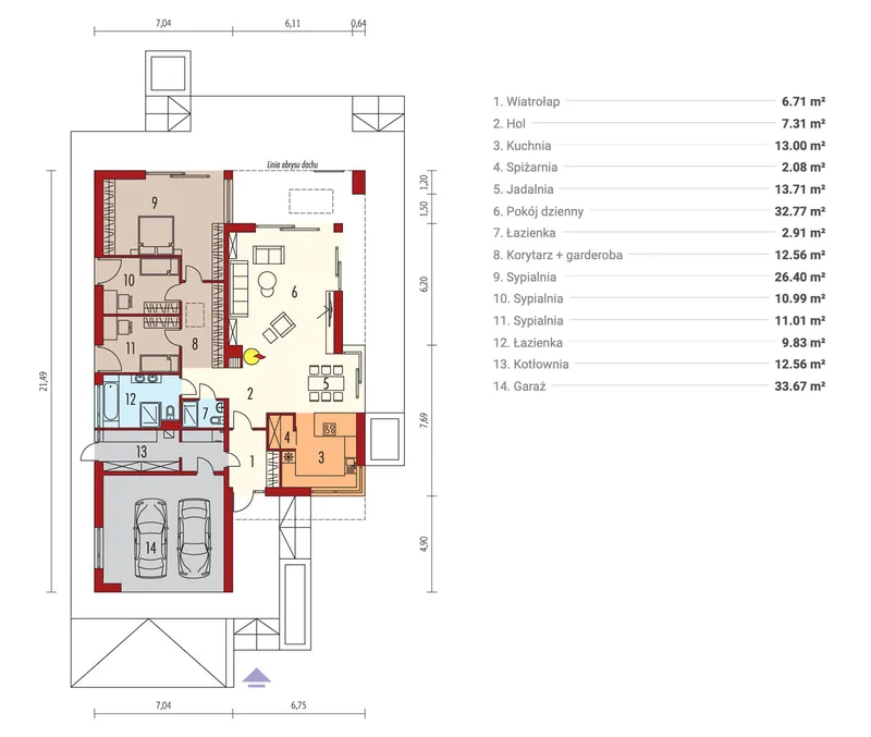 Pirmas Aukštas 1 – Vieno aukšto namo projektas 196 m², 3 Miegamieji — 11093R