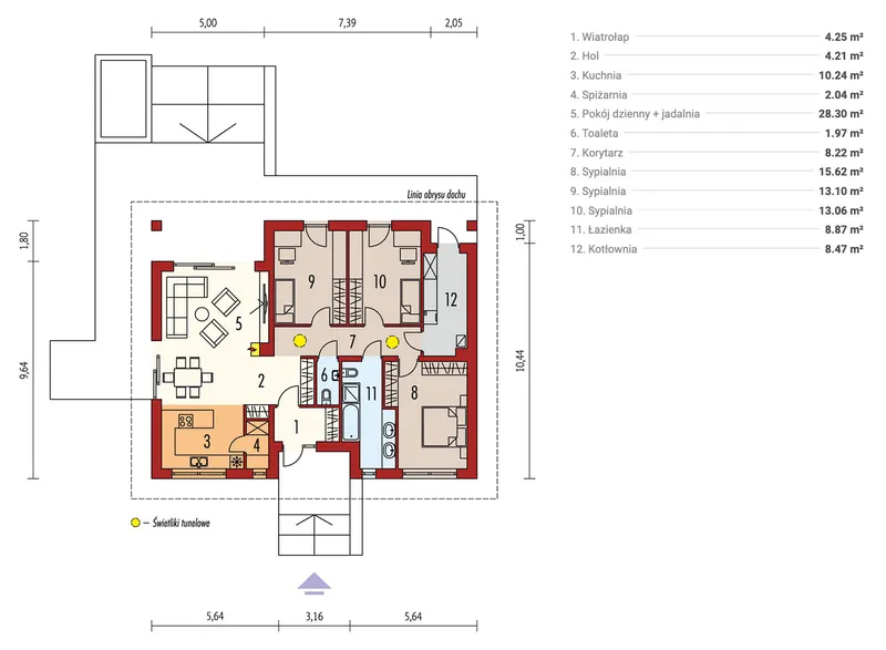 Pirmas Aukštas 1 – Vieno aukšto namo projektas 118 m², 3 Miegamieji — 76091R