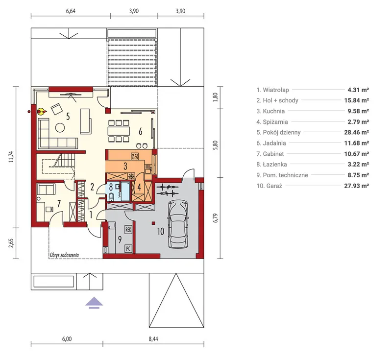 Pirmas Aukštas 1 – Namo projektas su mansarda 180 m², 3 Miegamieji — 79260R