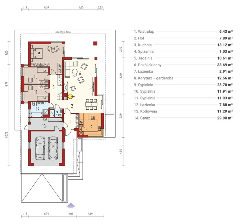 Pirmas Aukštas 1 – Namo projektas su mansarda 185 m², 3 Miegamieji — 51383R