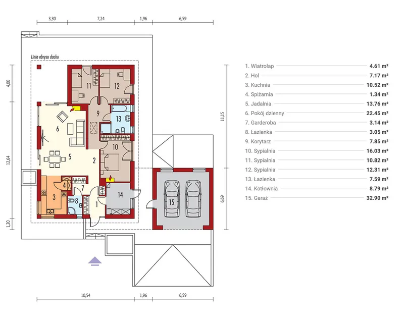 Pirmas Aukštas 1 – Vieno aukšto namo projektas 162 m², 3 Miegamieji — 39992R