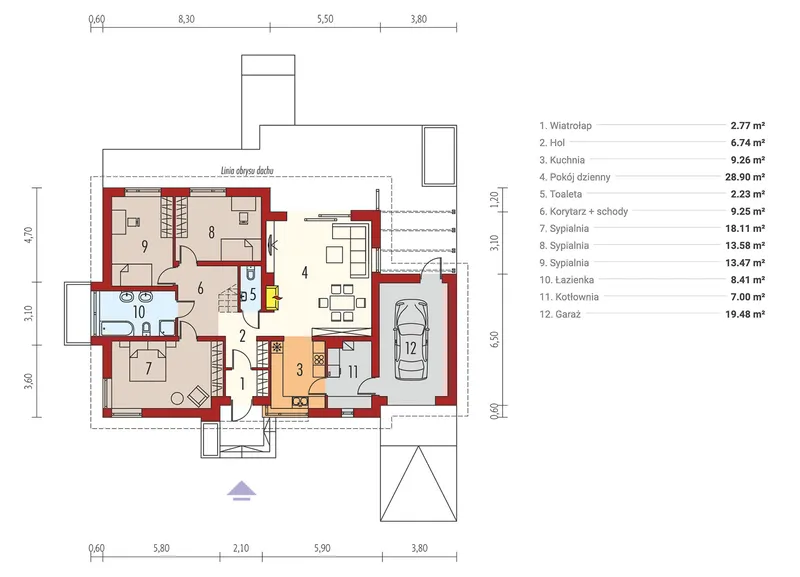 Pirmas Aukštas 1 – Namo projektas su mansarda 139 m², 3 Miegamieji — 99697R
