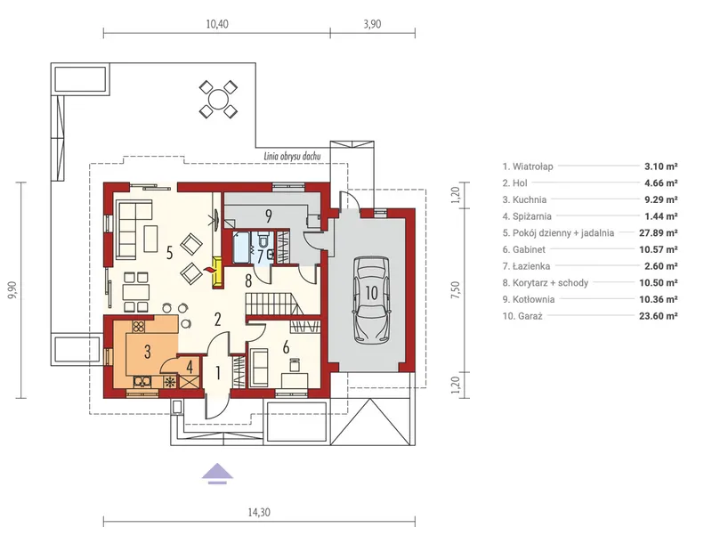 Pirmas Aukštas 1 – Namo projektas su mansarda 162 m², 3 Miegamieji — 40526R