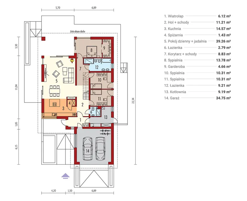 Pirmas Aukštas 1 – Namo projektas su mansarda 176 m², 3 Miegamieji — 26778R