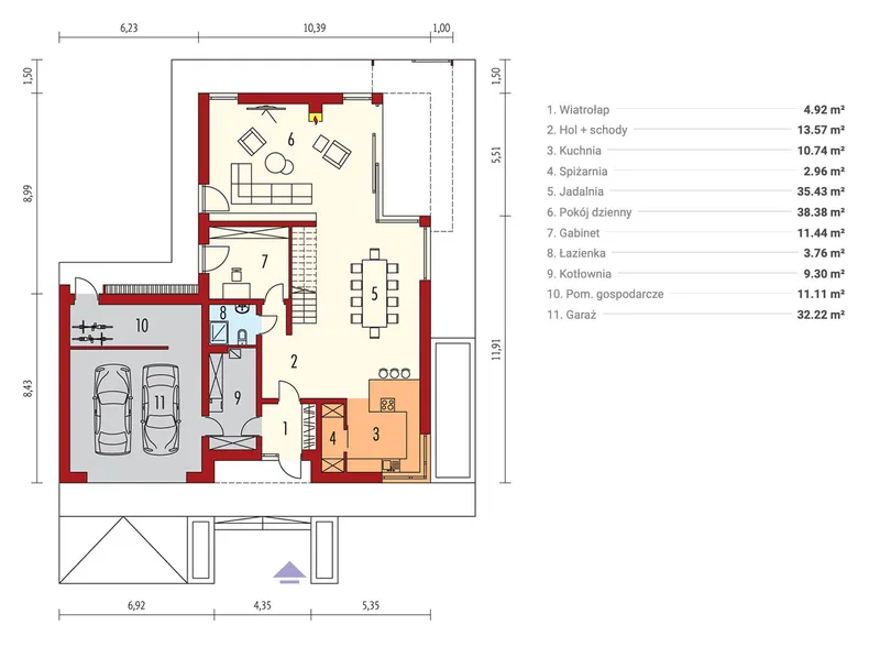 Pirmas Aukštas 1 – Namo projektas su mansarda 298 m², 4 Miegamieji — 67834R