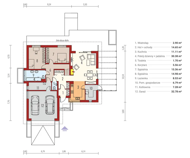 Pirmas Aukštas 1 – Namo projektas su mansarda 152 m², 2 Miegamieji — 23840R