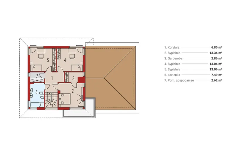 Antras Aukštas 1 – Dviejų aukštų namo projektas 167 m², 3 Miegamieji — 19184R