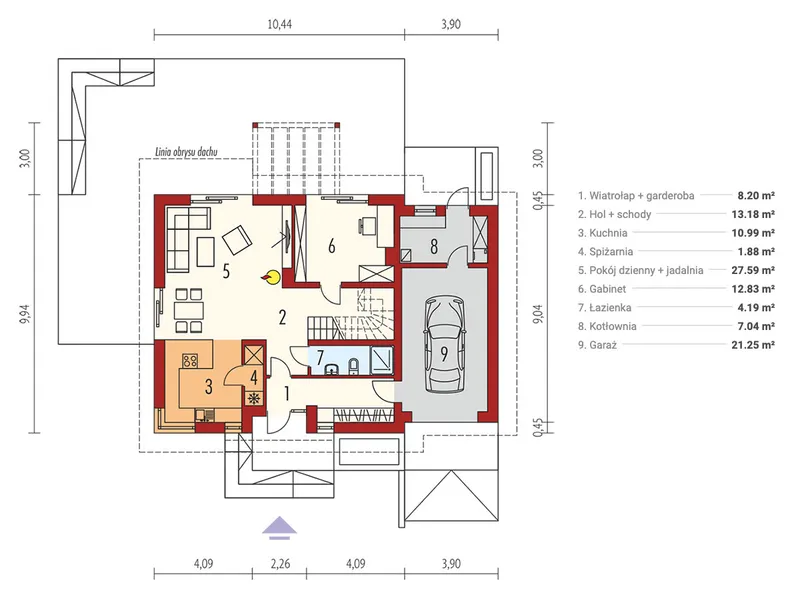 Pirmas Aukštas 1 – Namo projektas su mansarda 175 m², 3 Miegamieji — 25539R
