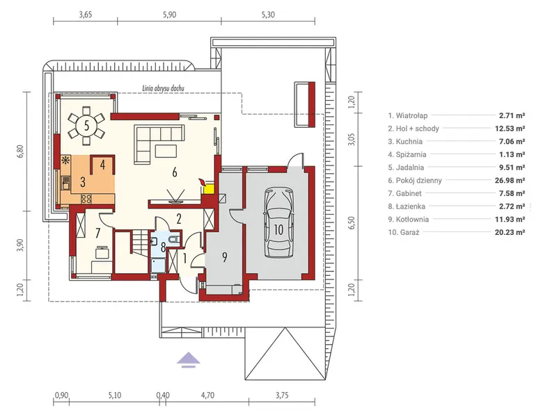 Pirmas Aukštas 1 – Dviejų aukštų namo projektas 162 m², 3 Miegamieji — 40330R