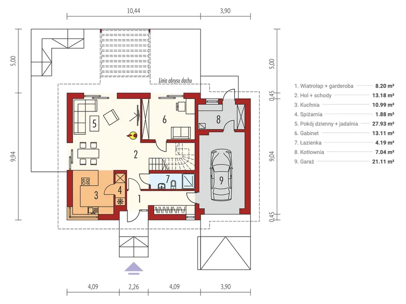 Pirmas Aukštas 1 – Namo projektas su mansarda 165 m², 3 Miegamieji — 34618R