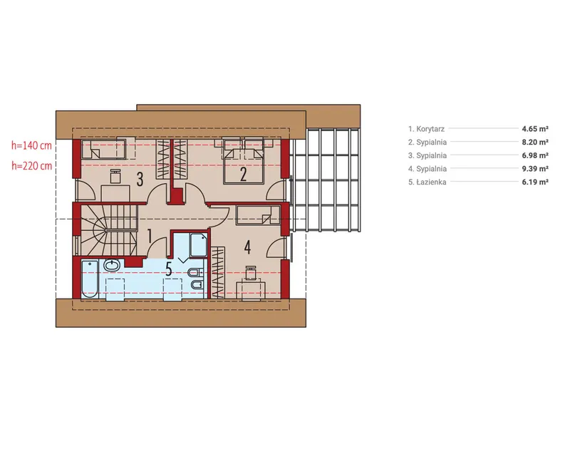Antras Aukštas 1 – Namo projektas su mansarda 90 m², 3 Miegamieji — 88488R