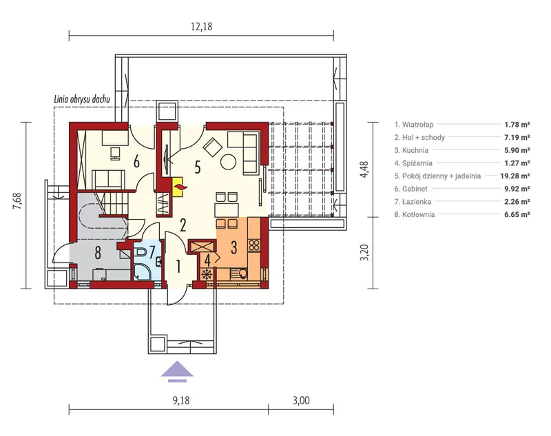Pirmas Aukštas 1 – Namo projektas su mansarda 90 m², 3 Miegamieji — 88488R