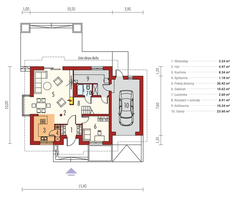 Pirmas Aukštas 1 – Namo projektas su mansarda 162 m², 3 Miegamieji — 29983R