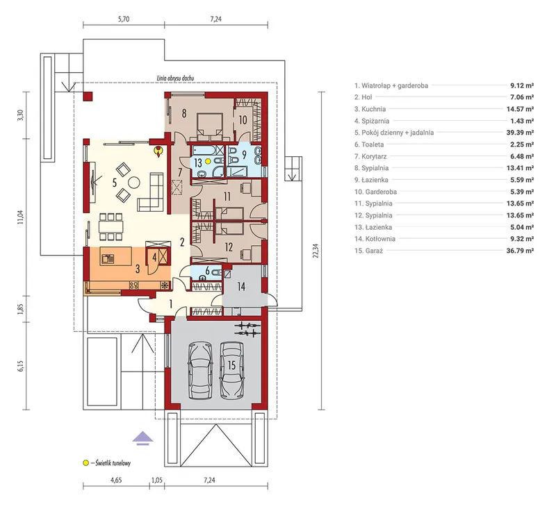 Pirmas Aukštas 1 – Vieno aukšto namo projektas 183 m², 3 Miegamieji — 18205R