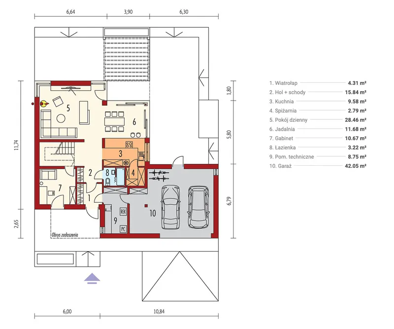 Pirmas Aukštas 1 – Namo projektas su mansarda 194 m², 3 Miegamieji — 74420R
