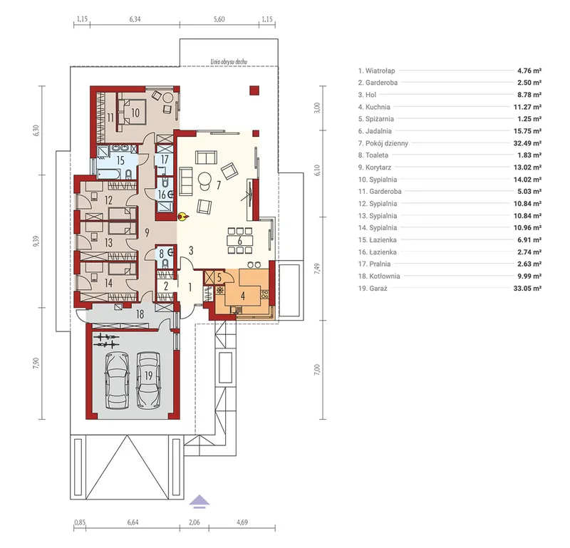 Pirmas Aukštas 1 – Vieno aukšto namo projektas 199 m², 4 Miegamieji — 14604R