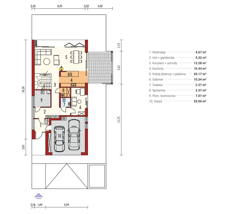 Pirmas Aukštas 1 – Namo projektas su mansarda 217 m², 4 Miegamieji — 20463R