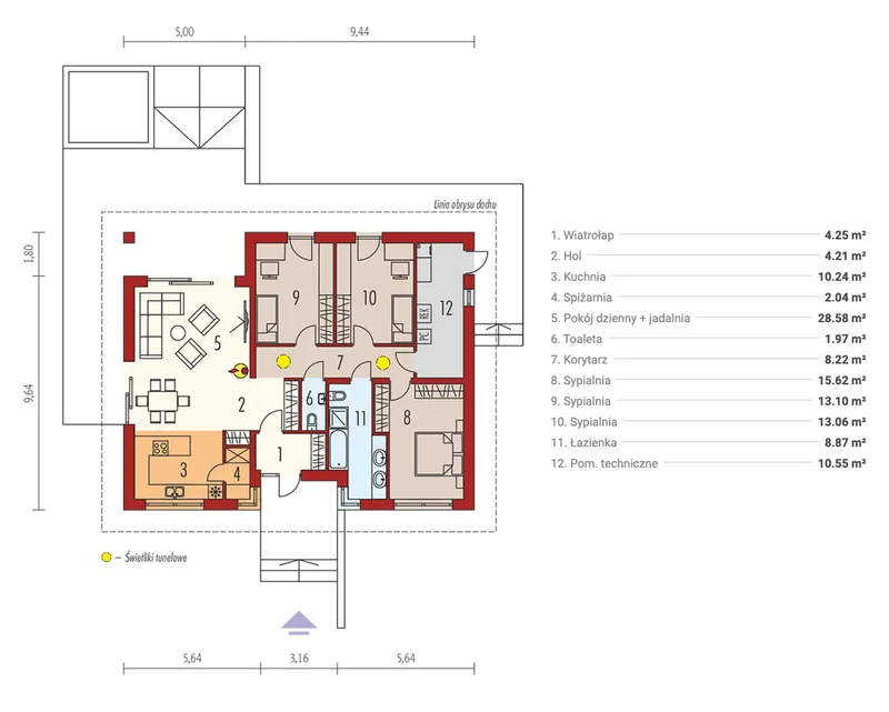 Pirmas Aukštas 1 – Vieno aukšto namo projektas 121 m², 3 Miegamieji — 40281R