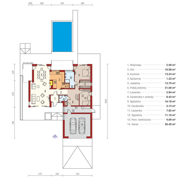 Pirmas Aukštas 1 – Namo projektas su mansarda 237 m², 5 Miegamieji — 62049R