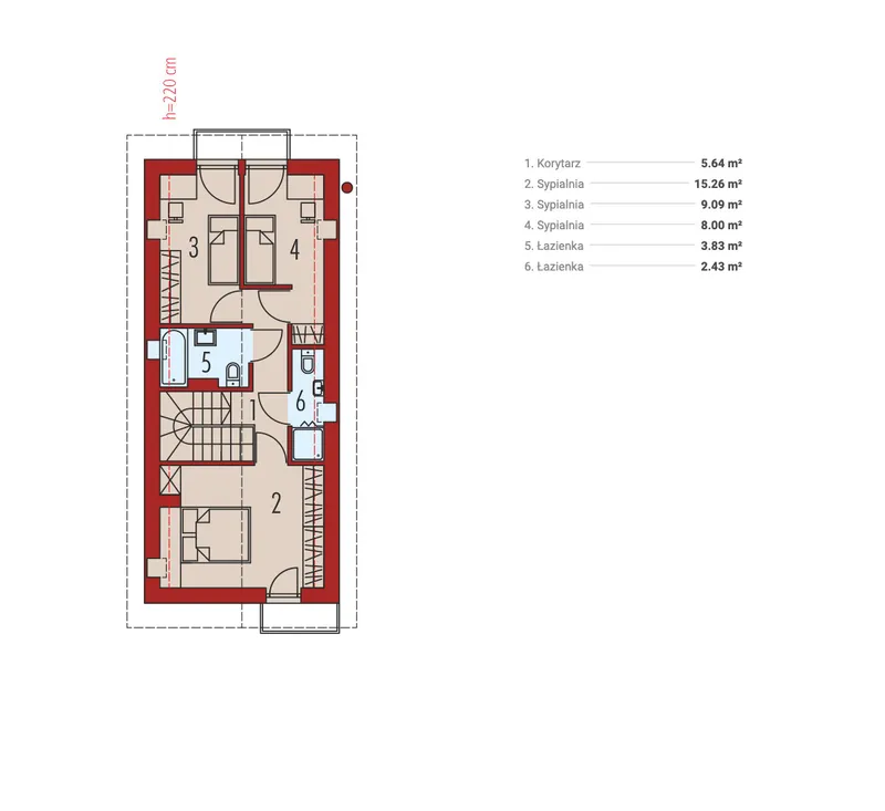 Antras Aukštas 1 – Namo projektas su mansarda 95 m², 3 Miegamieji — 46265R