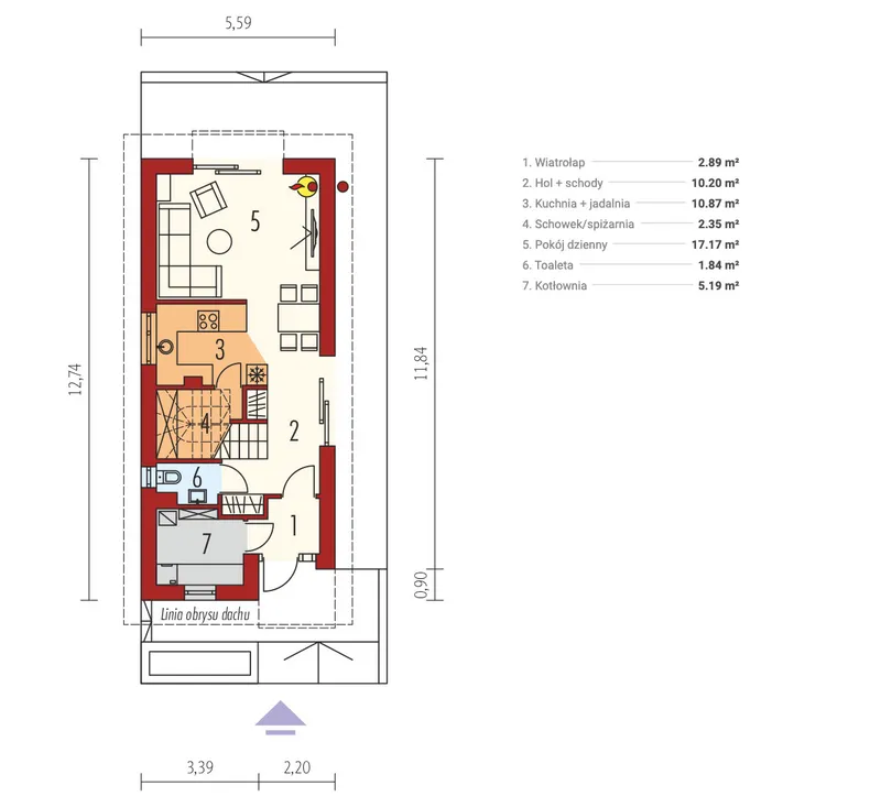 Pirmas Aukštas 1 – Namo projektas su mansarda 95 m², 3 Miegamieji — 46265R