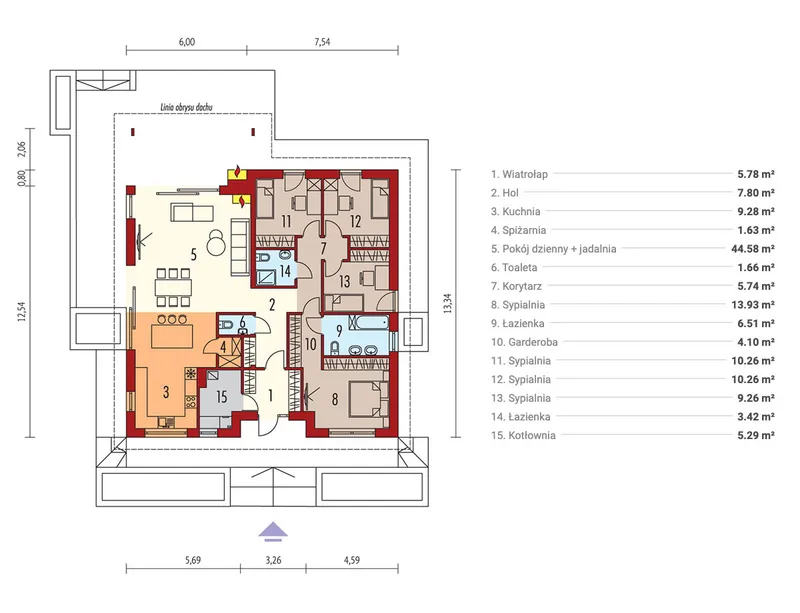 Pirmas Aukštas 1 – Vieno aukšto namo projektas 140 m², 4 Miegamieji — 98299R