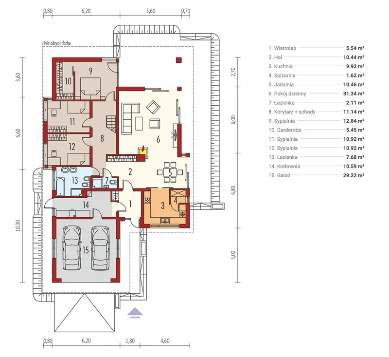 Pirmas Aukštas 1 – Vieno aukšto namo projektas 170 m², 3 Miegamieji — 22283R