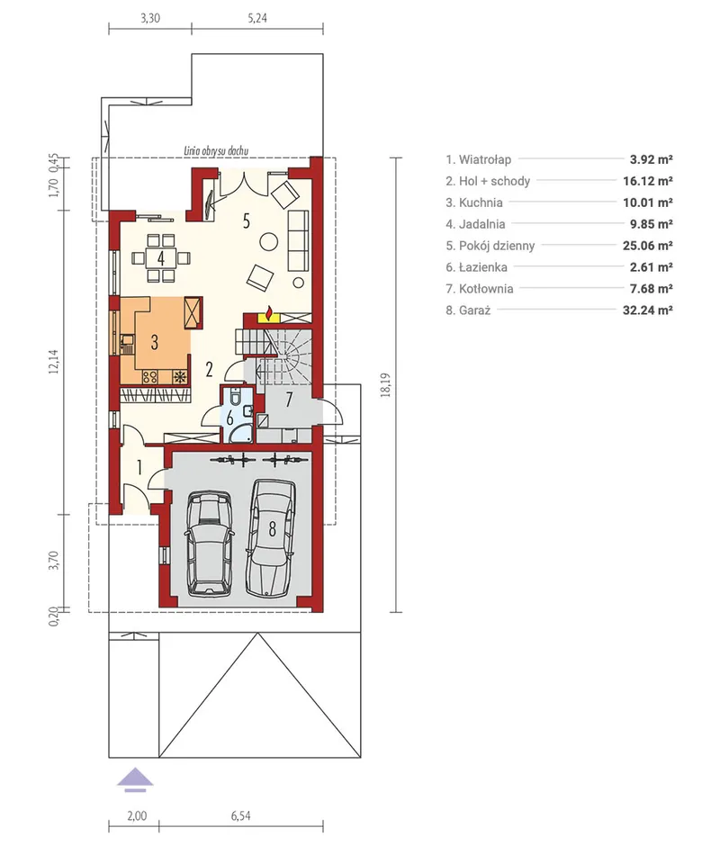 Pirmas Aukštas 1 – Namo projektas su mansarda 175 m², 4 Miegamieji — 32221R