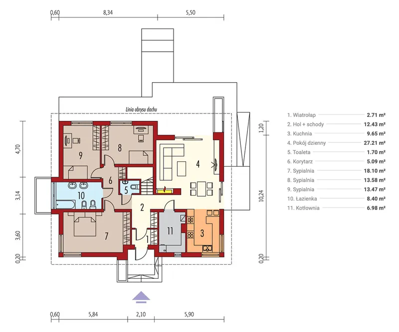 Pirmas Aukštas 1 – Vieno aukšto namo projektas 119 m², 3 Miegamieji — 53888R