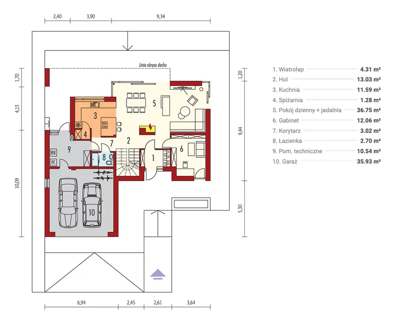 Pirmas Aukštas 1 – Namo projektas su mansarda 203 m², 3 Miegamieji — 78834R