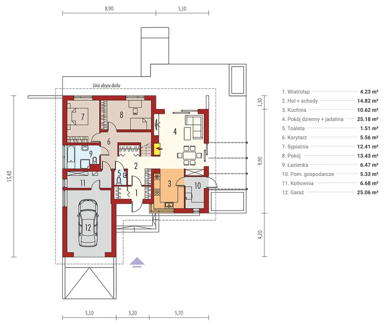 Pirmas Aukštas 1 – Vieno aukšto namo projektas 131 m², 2 Miegamieji — 16743R