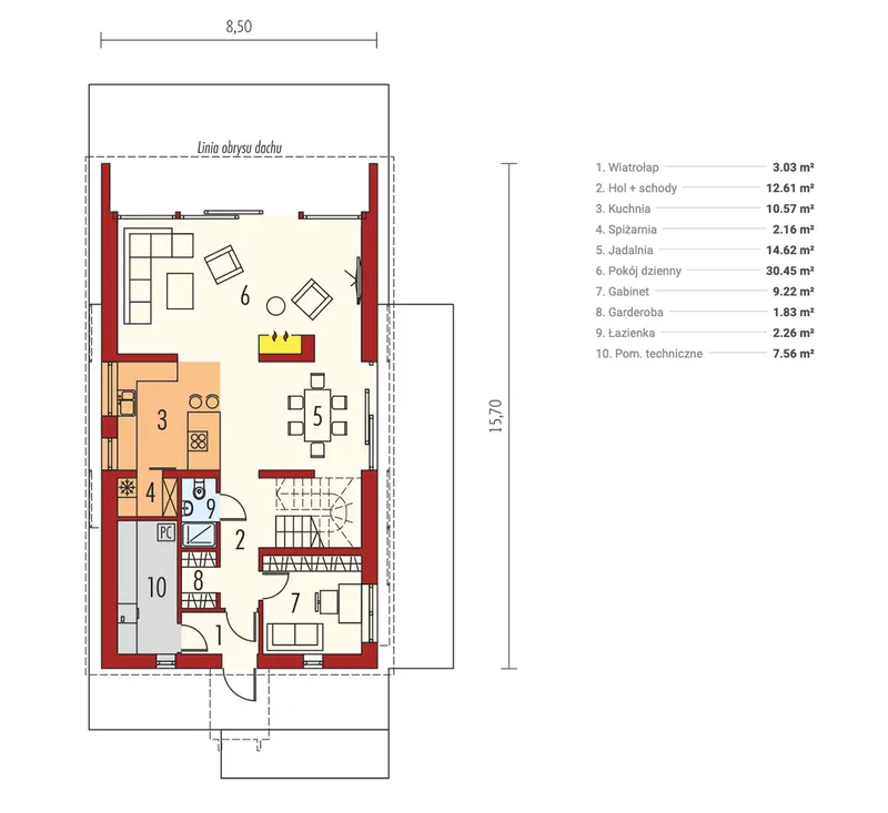 Pirmas Aukštas 1 – Namo projektas su mansarda 160 m², 3 Miegamieji — 51816R