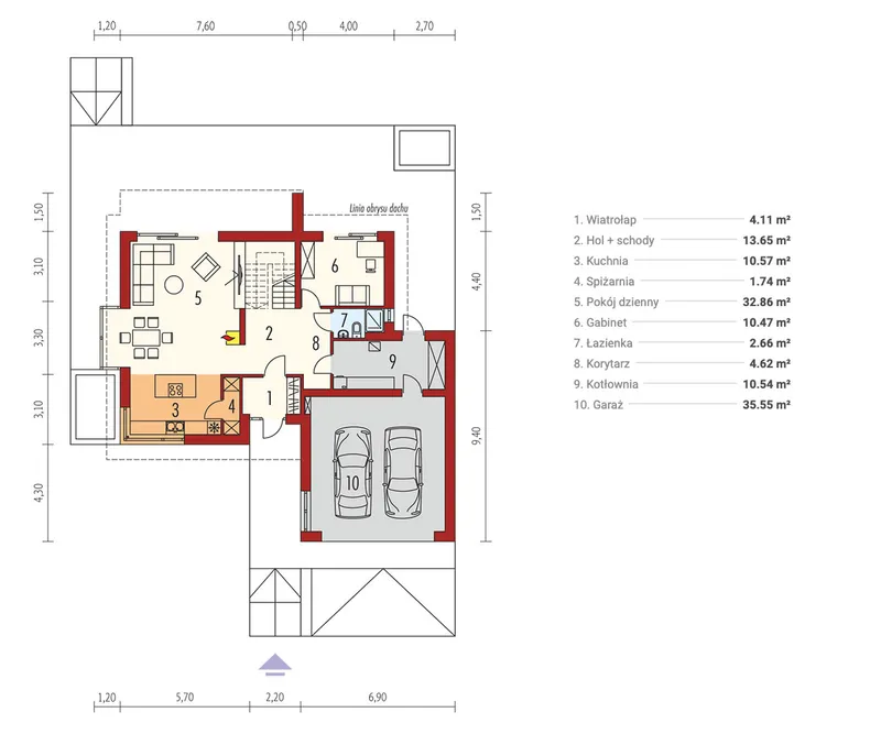 Pirmas Aukštas 1 – Namo projektas su mansarda 196 m², 3 Miegamieji — 74108R