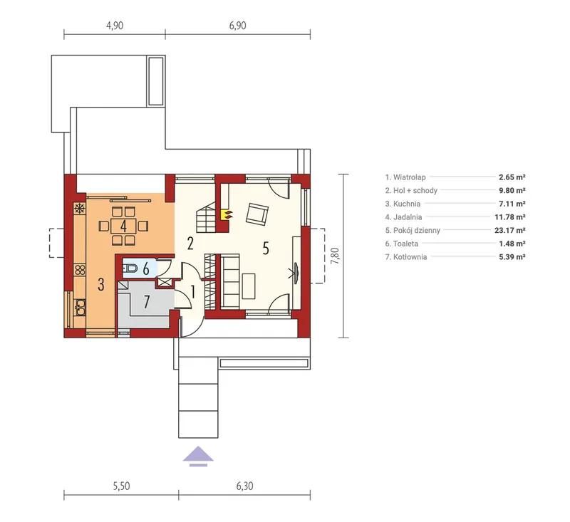 Pirmas Aukštas 1 – Namo projektas su mansarda 109 m², 3 Miegamieji — 49735R