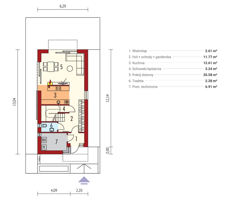 Pirmas Aukštas 1 – Namo projektas su mansarda 111 m², 3 Miegamieji — 27062R