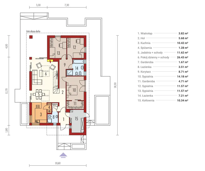 Pirmas Aukštas 1 – Namo projektas su mansarda 147 m², 3 Miegamieji — 78405R