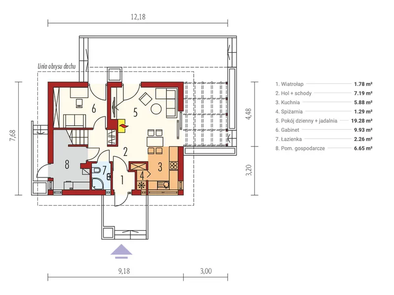 Pirmas Aukštas 1 – Namo projektas su mansarda 90 m², 3 Miegamieji — 97527R