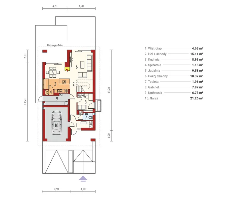 Pirmas Aukštas 1 – Namo projektas su mansarda 163 m², 3 Miegamieji — 67336R