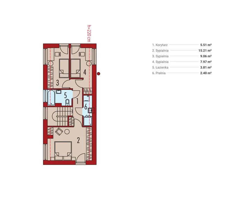 Antras Aukštas 1 – Namo projektas su mansarda 95 m², 3 Miegamieji — 55772R