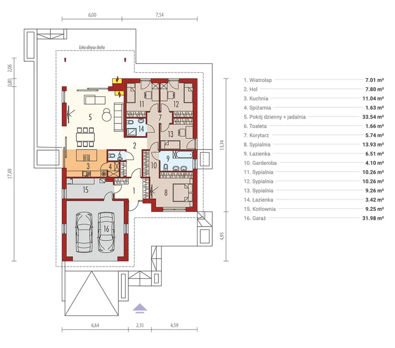 Pirmas Aukštas 1 – Vieno aukšto namo projektas 167 m², 4 Miegamieji — 73880R