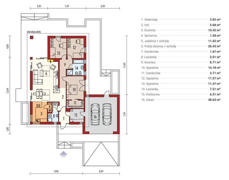 Pirmas Aukštas 1 – Namo projektas su mansarda 181 m², 3 Miegamieji — 28727R