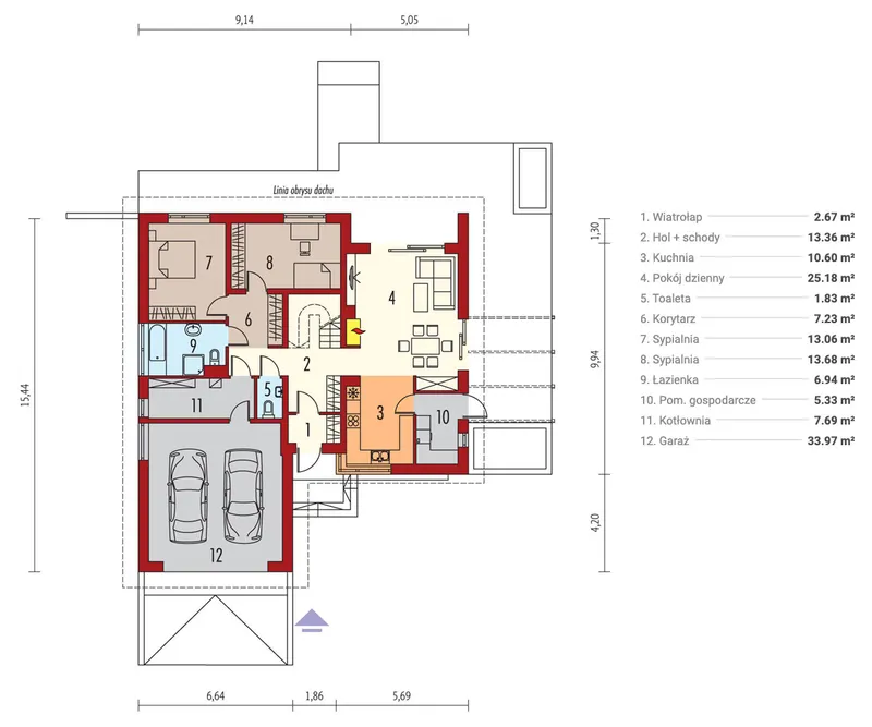 Pirmas Aukštas 1 – Namo projektas su mansarda 181 m², 4 Miegamieji — 55519R