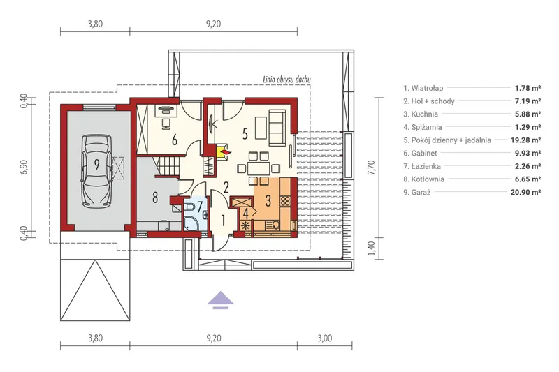 Pirmas Aukštas 1 – Namo projektas su mansarda 111 m², 3 Miegamieji — 77179R